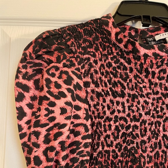 Topshop Leopard Print Shirred Blouse in Pink and Black - Picture 8 of 9